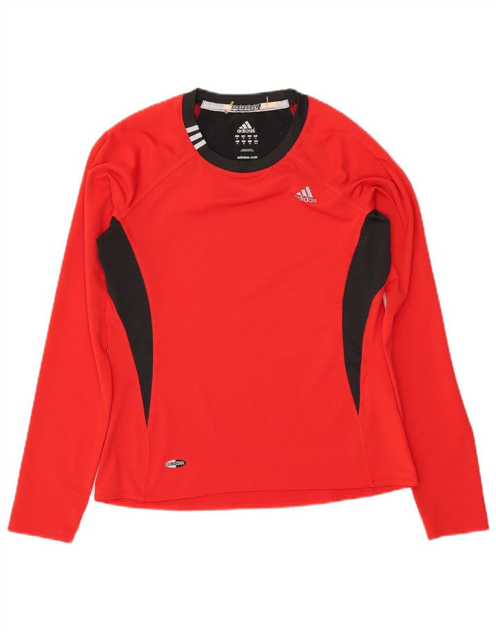 ADIDAS Mujer Climacool Top Manga Larga UK 12 Medio Rojo Colorblock