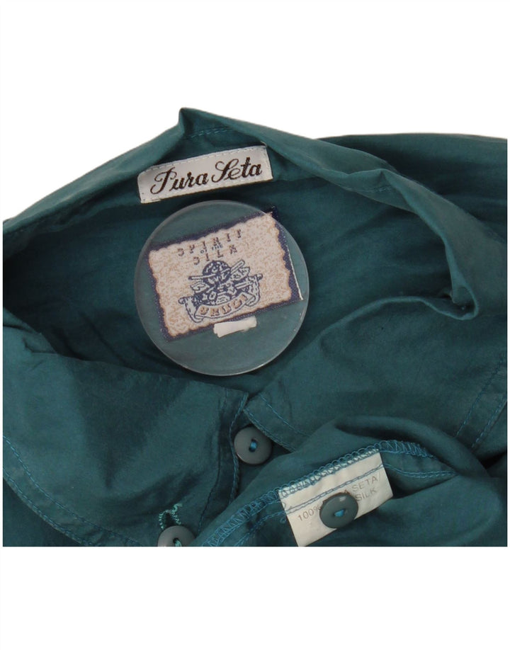 VINTAGE Camisa holgada de manga corta para hombre Seda verde medio