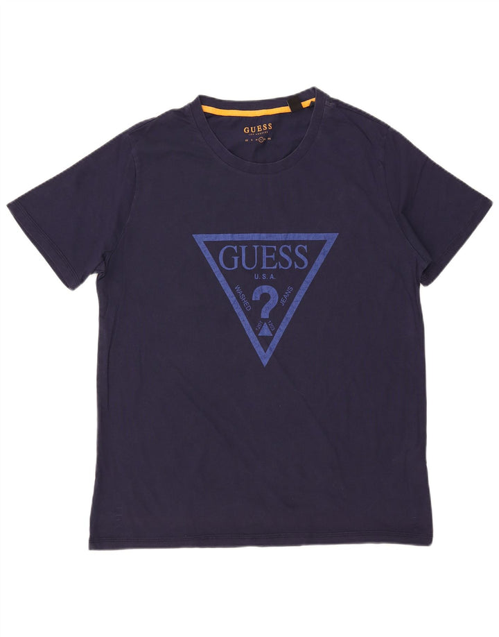 GUESS Camiseta gráfica para hombre Top grande de algodón azul marino