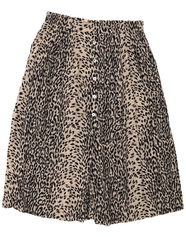 Vintage mujer A-Line falda EU 46 XL W34 Beige Animal Print Poliamida