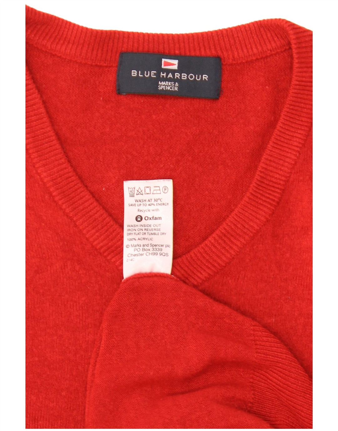 Marks & Spencer - Jersey para hombre con cuello en V, color azul, 2XL, acrílico rojo