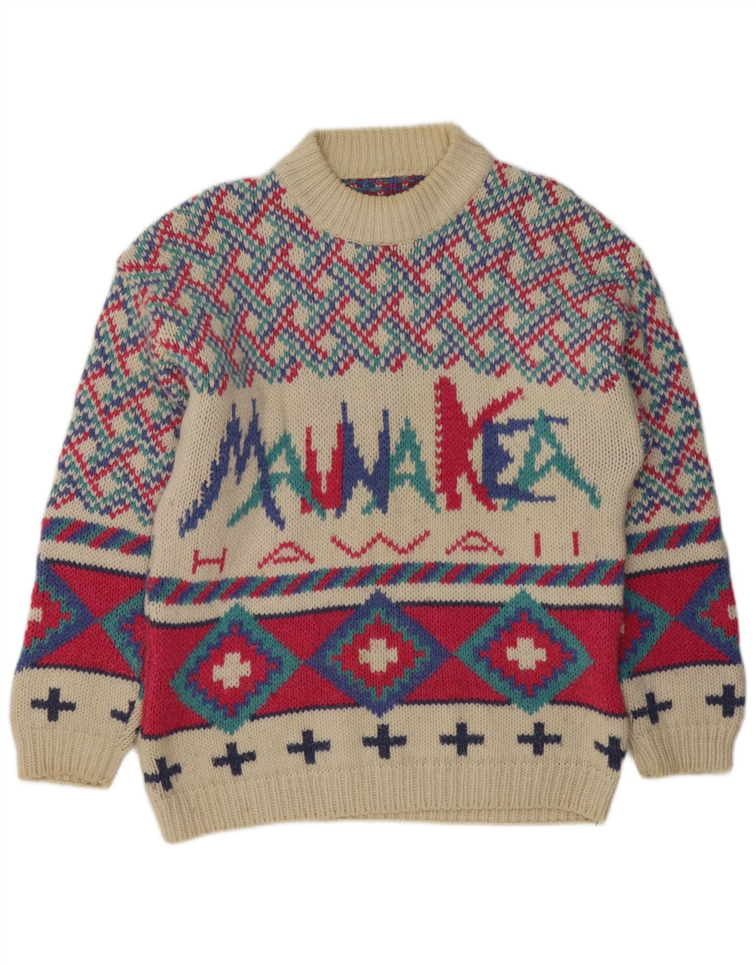Mauna Kea - Jersey de cuello redondo para hombre, talla mediana, multicolor, geométrico
