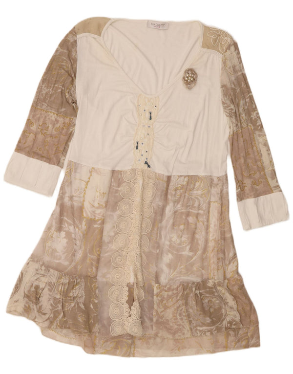 Elisa Cavaletti Vestido acampanado de manga 3/4 para mujer UK 42 Marrón medio Paisley