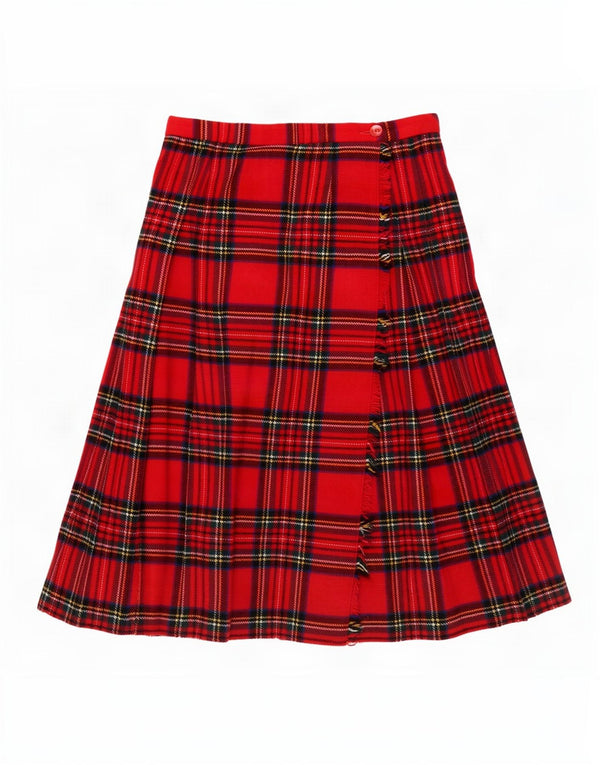 Vintage mujer abrigo cuchillo falda plisada EU 40 Medio W28 Lana a cuadros roja