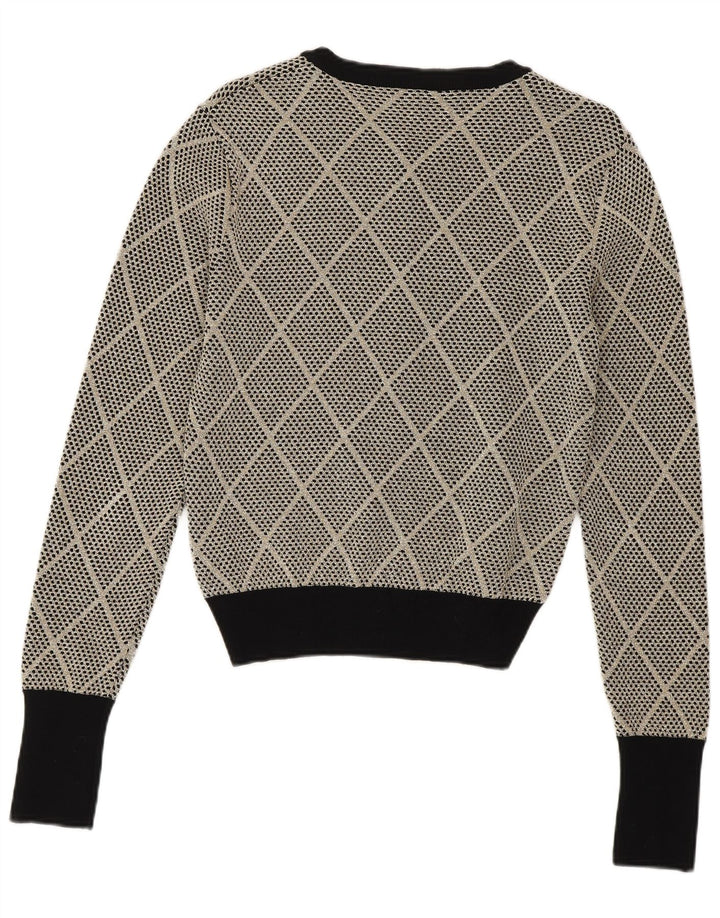 Zara Mujer Cárdigan Suéter UK 10 Small Gris Argyle/Diamond Viscosa