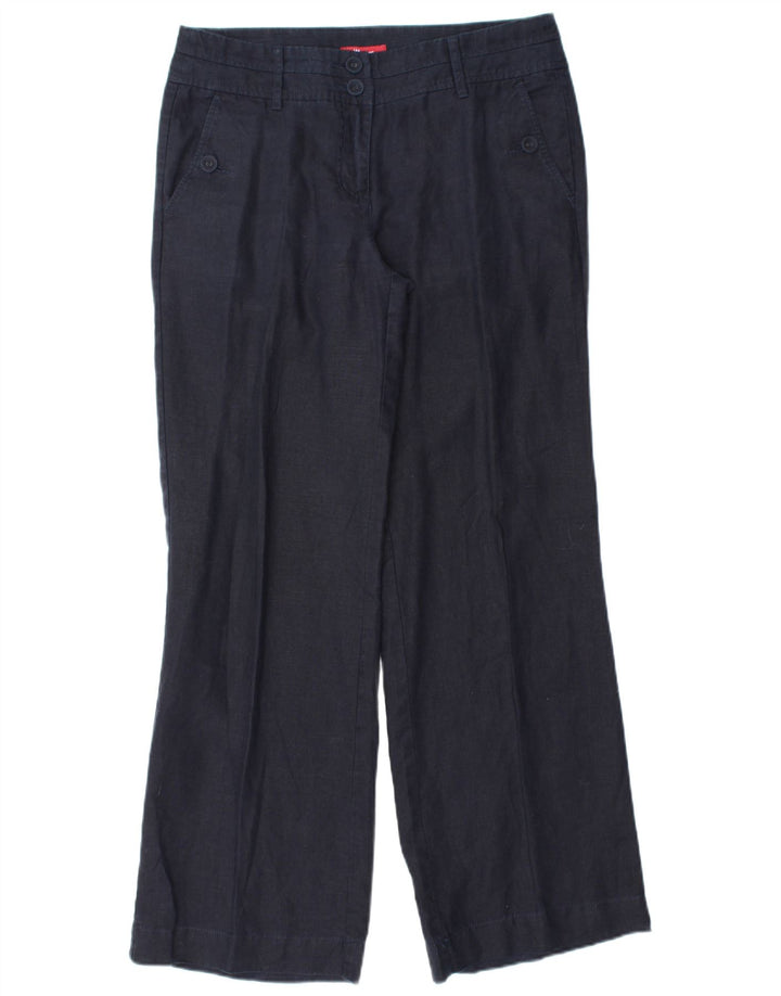 MONSOON Pantalones chinos de pierna ancha para mujer UK 10 Small W32 L31 Lino azul marino