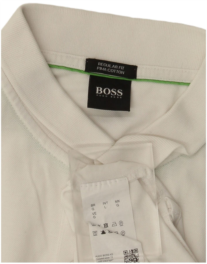 Hugo Boss Polo de corte regular para hombre, talla grande, algodón blanco