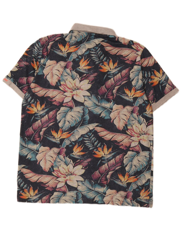 Replay Mens Graphic Polo Shirt 4XL Navy Blue Floral Cotton