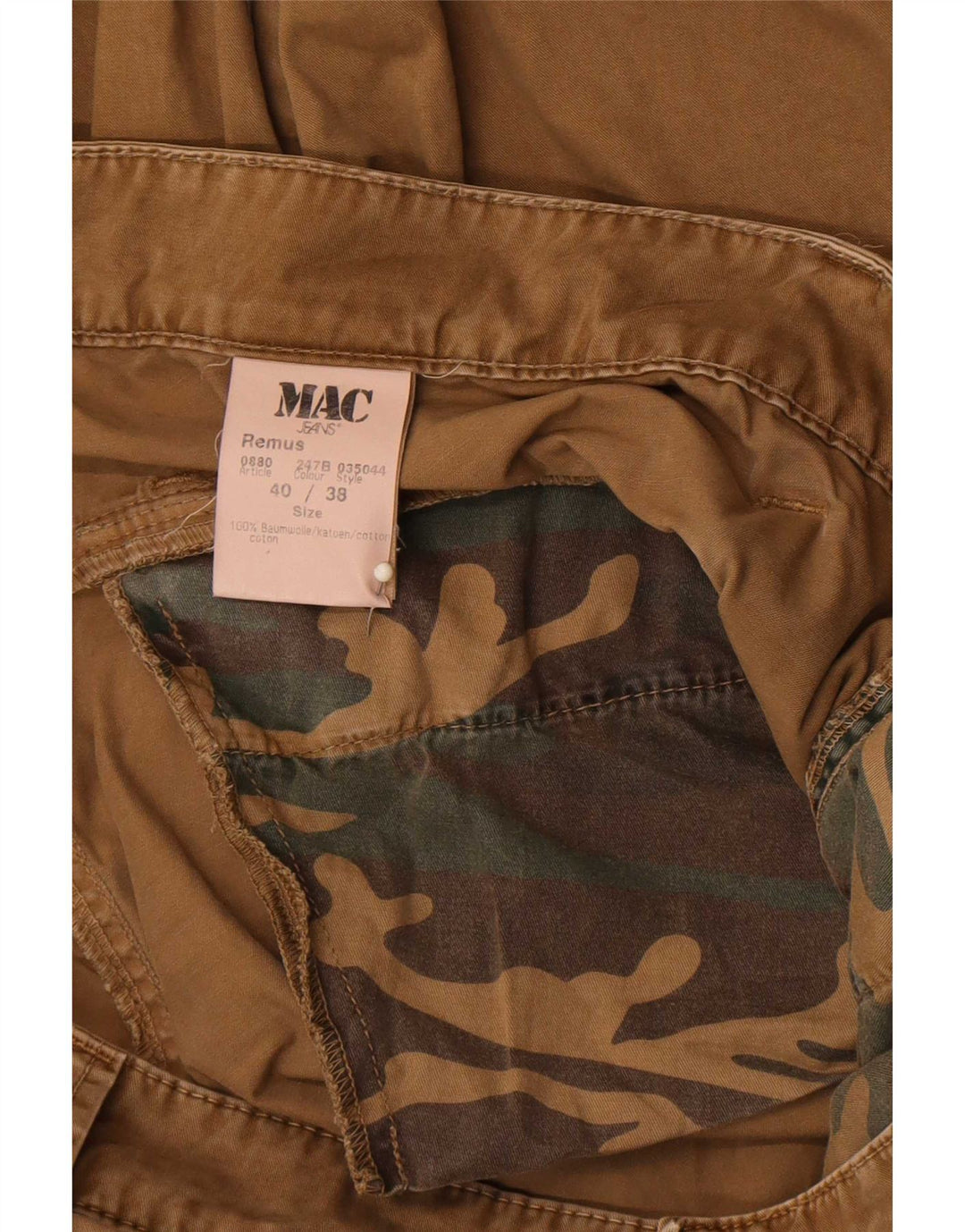 Pantalón cargo recto Mac para hombre W40 L38 Algodón marrón
