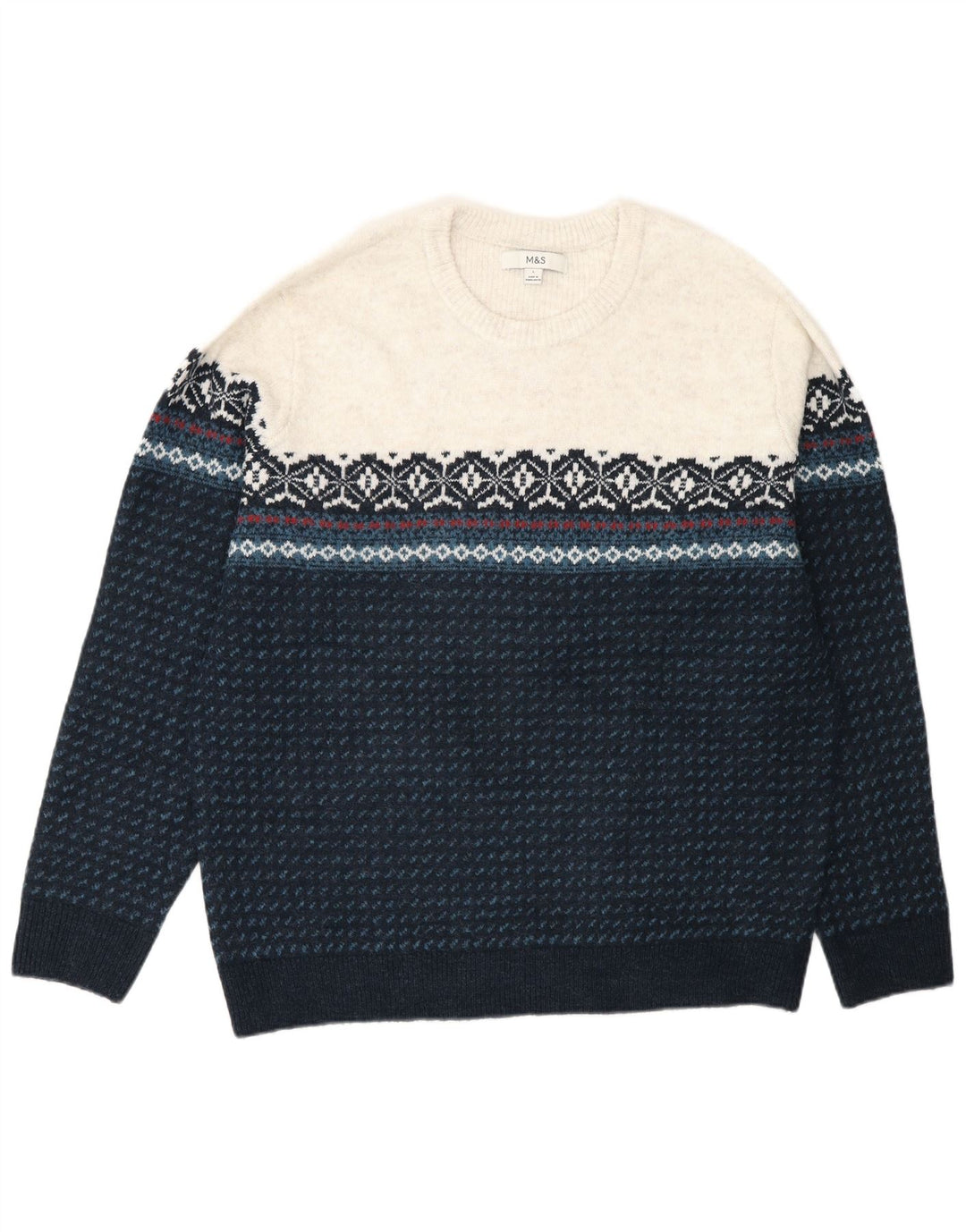 Marks & Spencer Jersey con cuello redondo para hombre, talla grande, color turquesa Fair Isle
