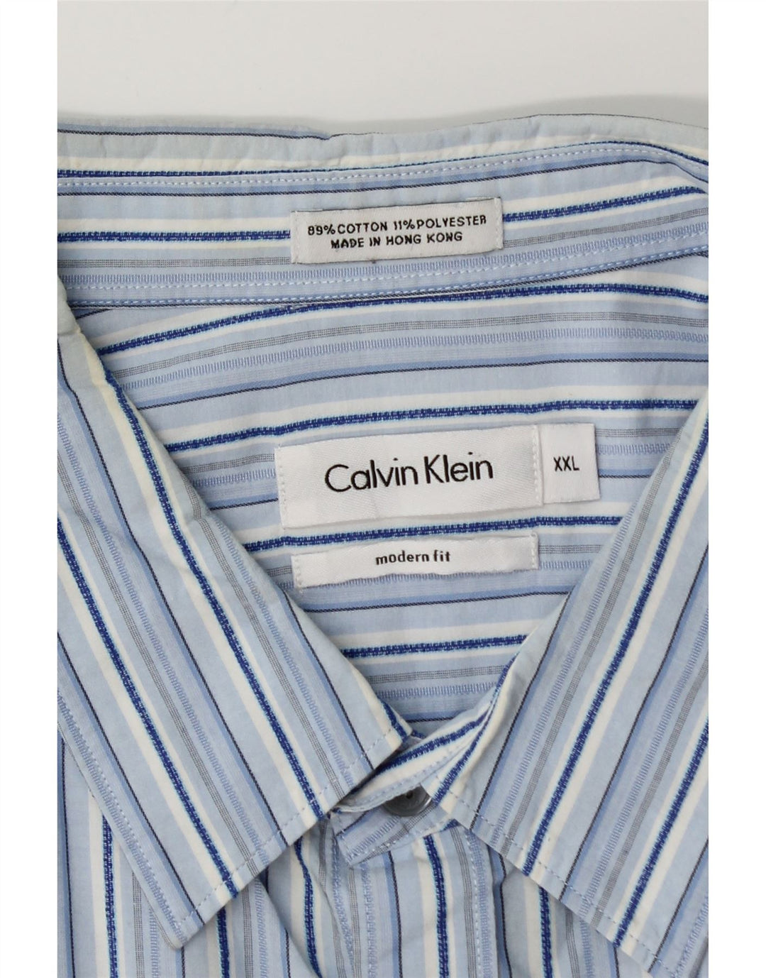 CALVIN KLEIN Camisa de corte moderno para hombre 2XL Algodón a rayas azules