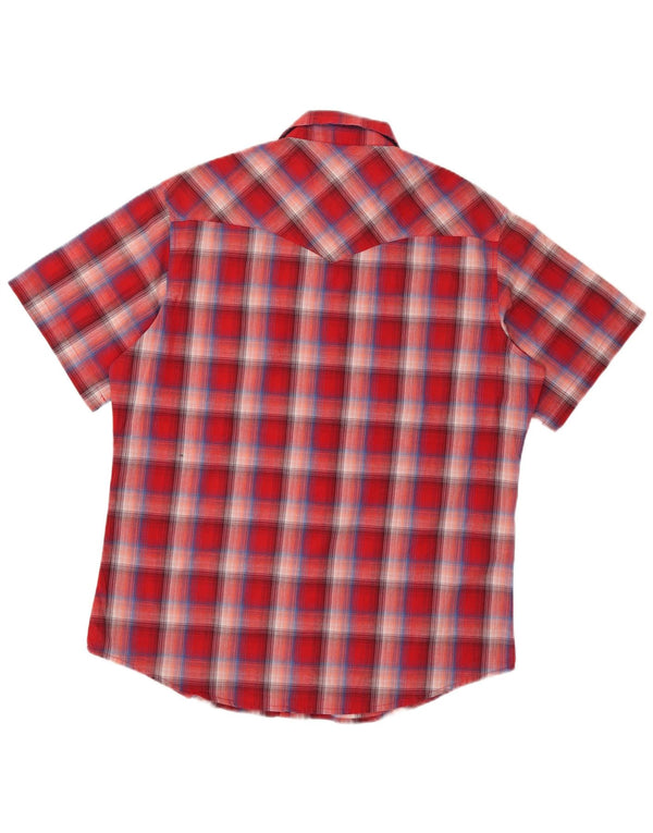 Wrangler Camisa de manga corta para hombre de algodón a cuadros rojos grandes
