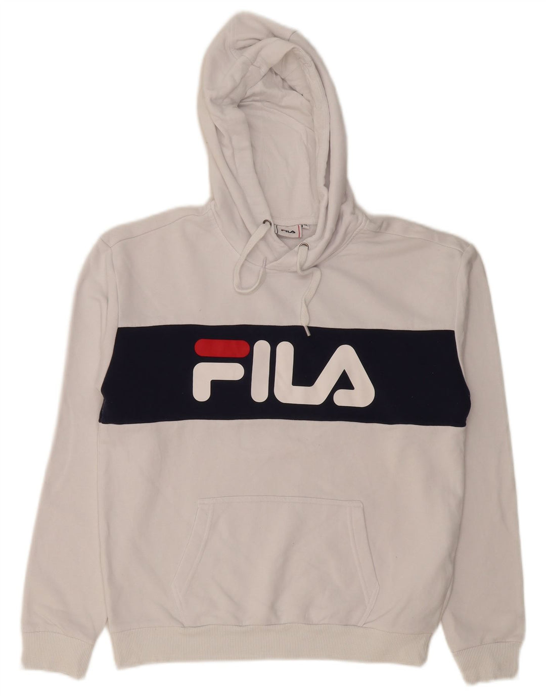 FILA Jersey con capucha gráfica para mujer UK 14 Medium White Colourblock Cotton