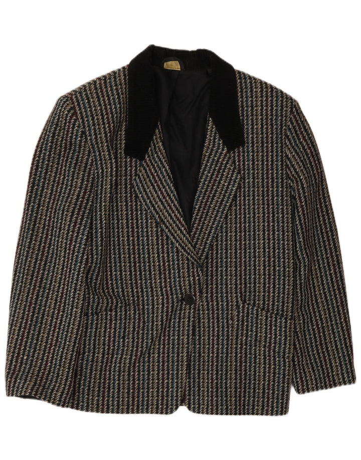 Vintage mujer 1 botón Blazer chaqueta Reino Unido 10 pequeño cheque multicolor