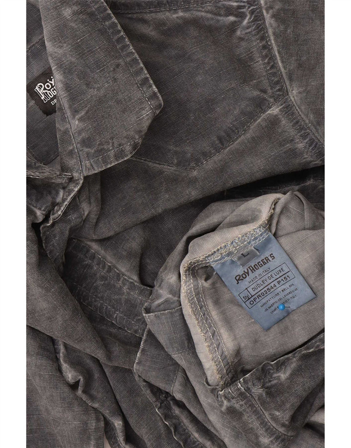 Roy Rogers Camisa con lavado ácido para hombre Lyocell gris grande