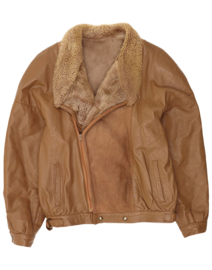 Vintage hombres shearling chaqueta IT 50 grande beige