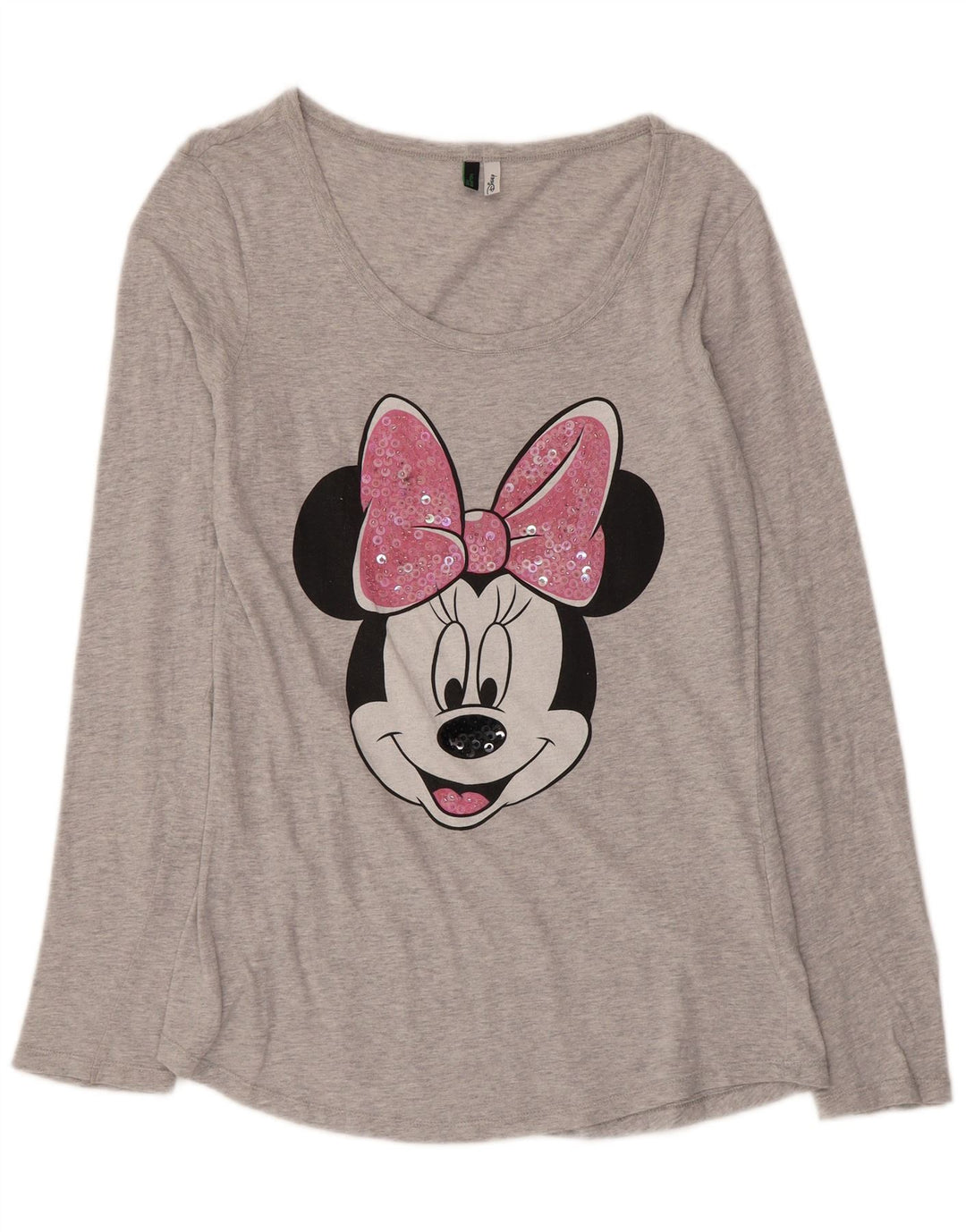 Benetton Mujer Minnie Graphic Top Manga Larga Algodón Gris Medio