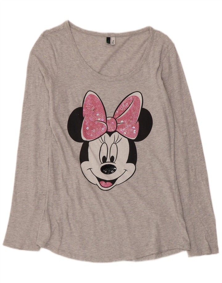 Benetton Mujer Minnie Graphic Top Manga Larga Algodón Gris Medio