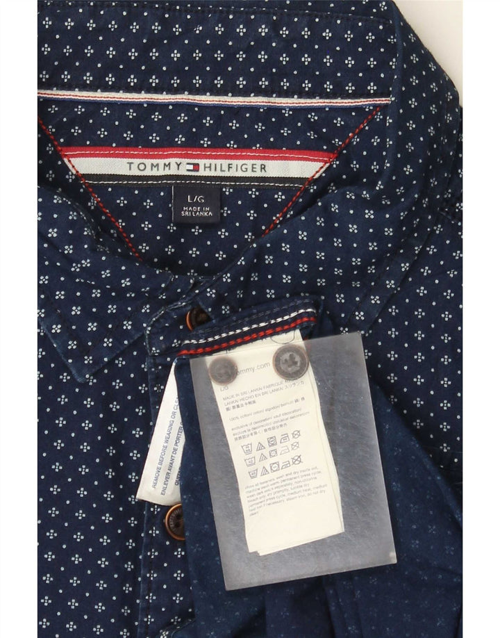 Camisa Tommy Hilfiger Hombre con Estampado Abstracto Grande Azul Marino Algodón