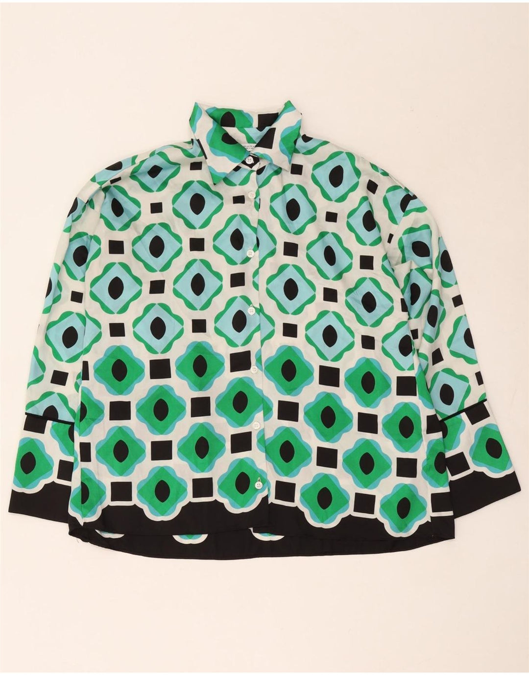 Zara Mujer Blusa Camisa Extragrande UK 6 XS Poliéster Geométrico Verde