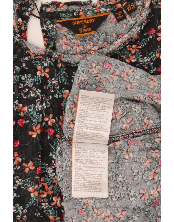 Superdry Blusa extragrande de manga larga para mujer UK 40 Large Black Floral