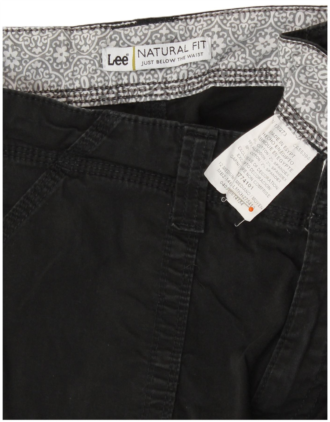 Lee pantalones cortos chinos de ajuste natural para mujer US 12 grande W34 algodón negro