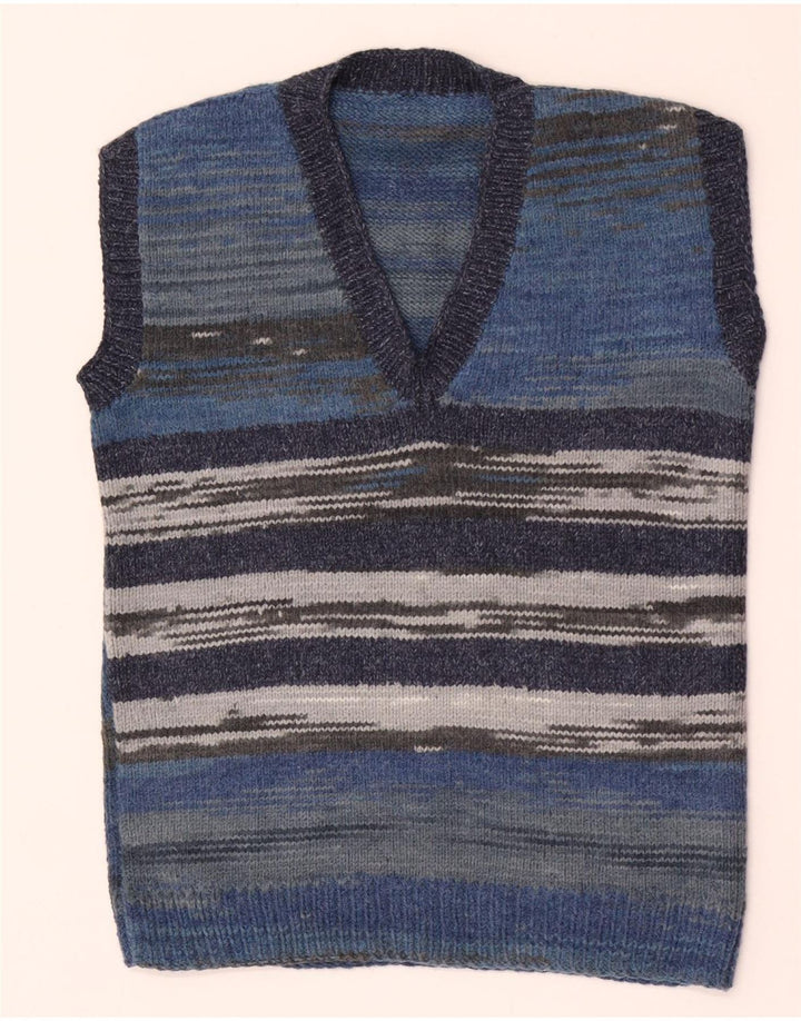 Vintage hombres chaleco tanque top pequeño azul rayas