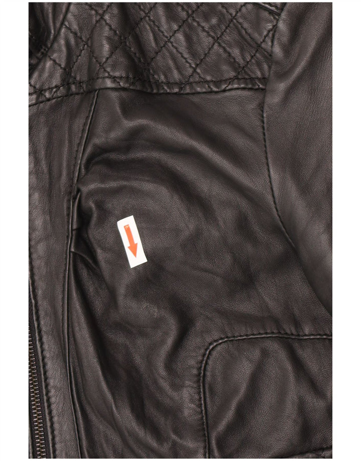 Vintage mujer chaqueta de cuero militar Reino Unido 10 pequeño cuero negro