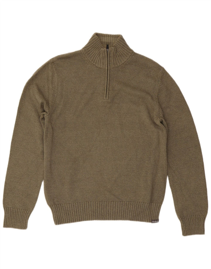 EDDIE BAUER Jersey con cuello y cremallera para hombre, talla pequeña, algodón caqui