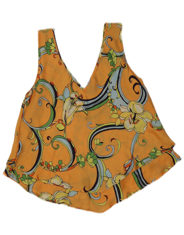 Vintage mujer blusa sin mangas Top Reino Unido 14 medio naranja floral