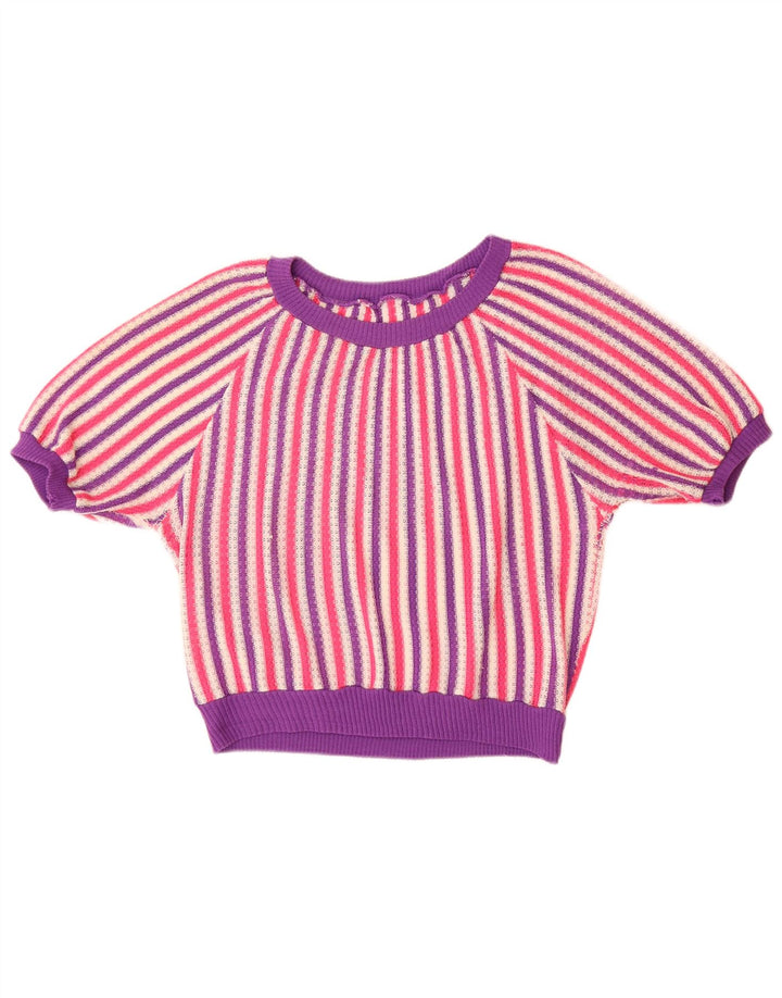 VINTAGE Mujer Barco Cuello Jersey Suéter Reino Unido 14 Grande Multicolor Rayas