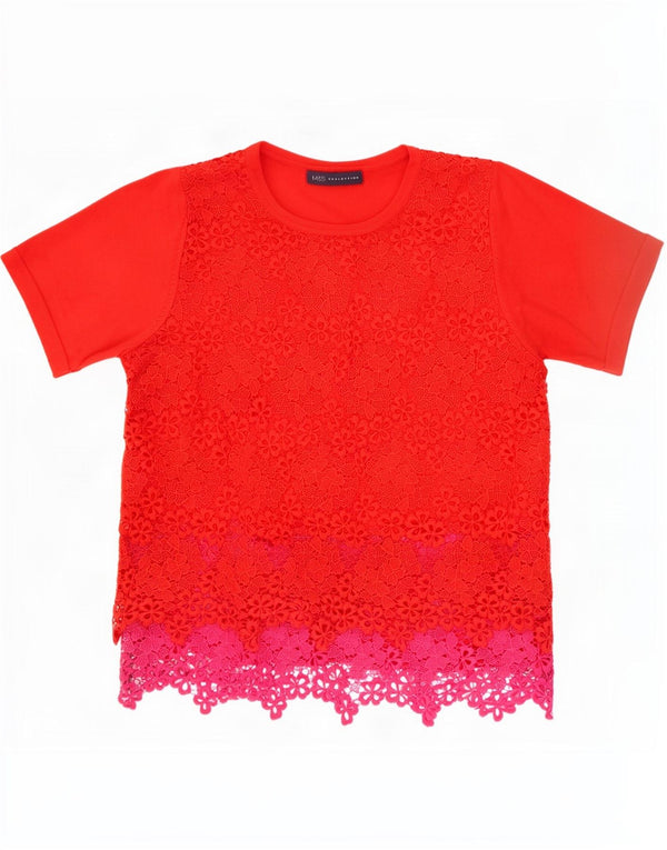 Marks & Spencer Blusa de encaje para mujer Top UK 42 Poliéster floral rojo mediano