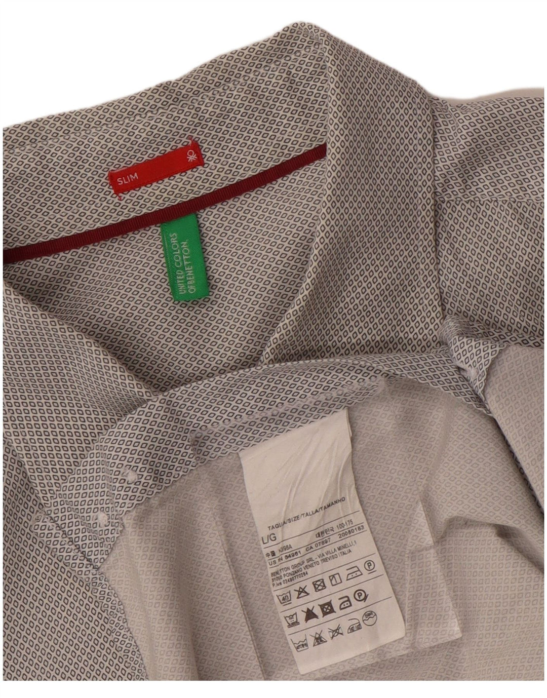 BENETTON Camisa Slim Fit De Algodón Geométrico Gris Grande Hombre