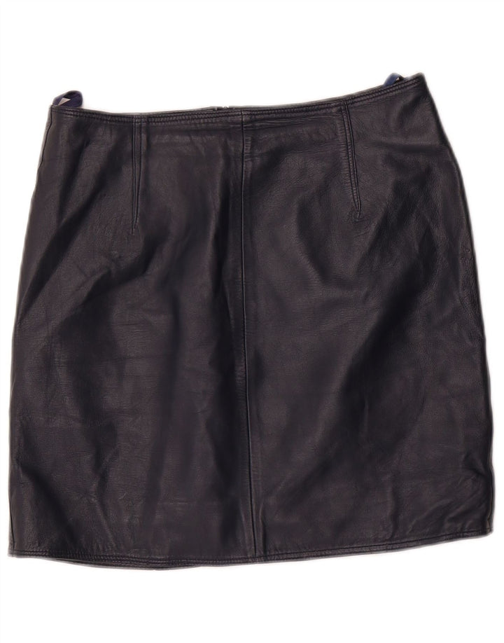 Vintage mujer mini falda de cuero EU 36 pequeño W28 cuero azul marino