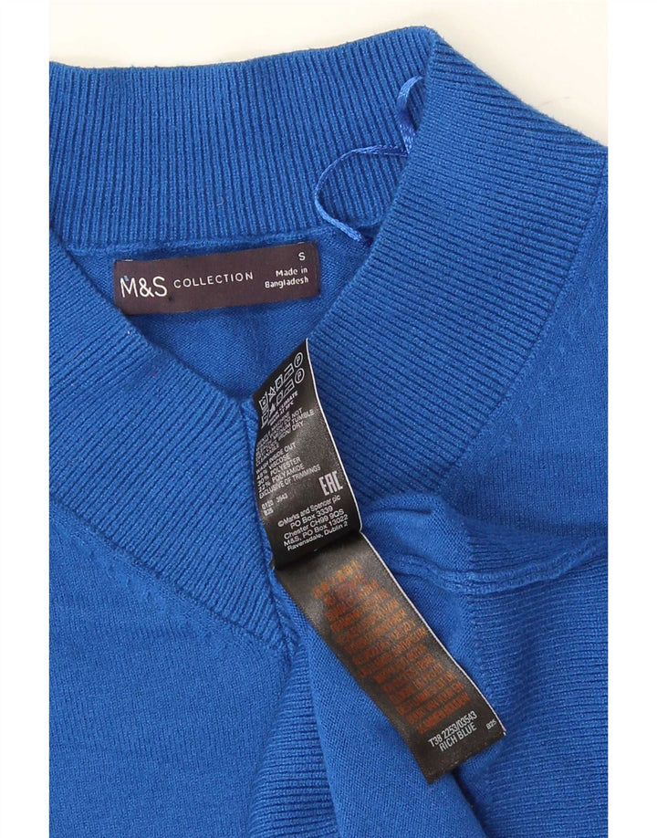 Marks & Spencer Suéter Corto con Cuello en V para Mujer UK 10 Small Blue