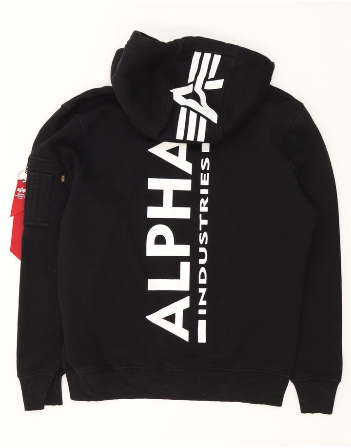 Alpha Industries Sudadera con capucha gráfica para hombre Jersey mediano de algodón negro