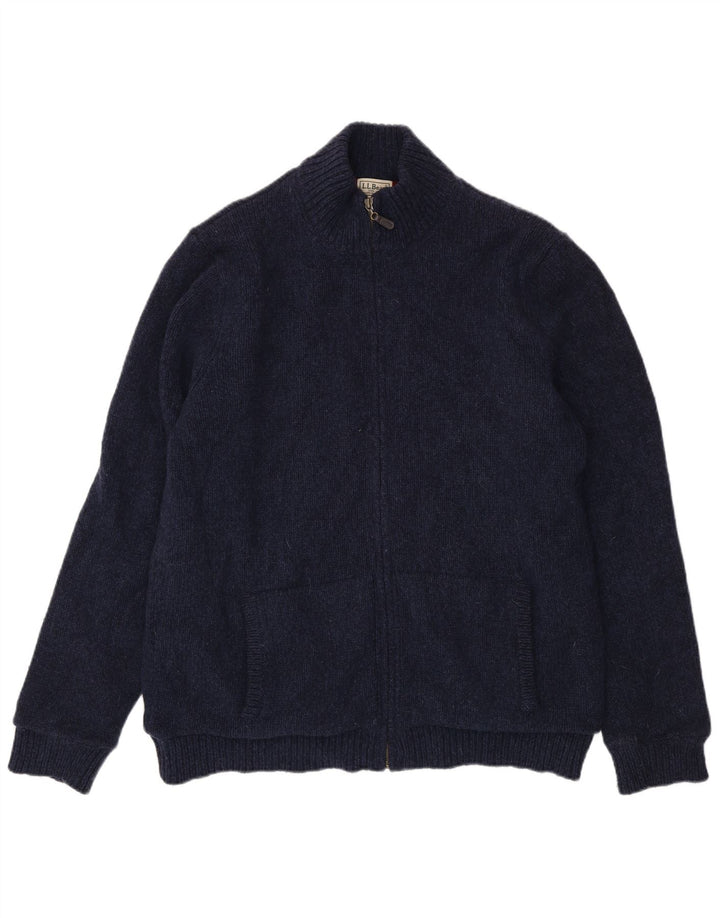 L.L.Bean Suéter tipo cárdigan alto para hombre de lana de cordero azul marino grande