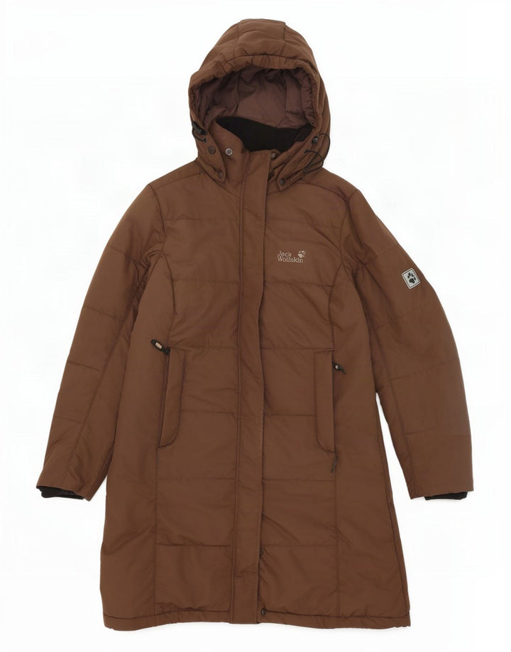 Jack Wolfskin Abrigo acolchado con capucha para mujer UK 12/14 Marrón medio Poliéster
