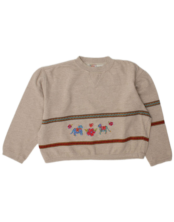 Stefanel - Sudadera con gráfico corto para mujer, talla 40, color gris medio a rayas