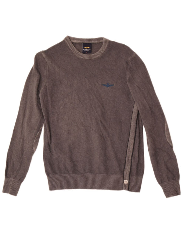 Aeronautica Militare Jersey de cuello redondo para hombre XS Lana de cordero gris