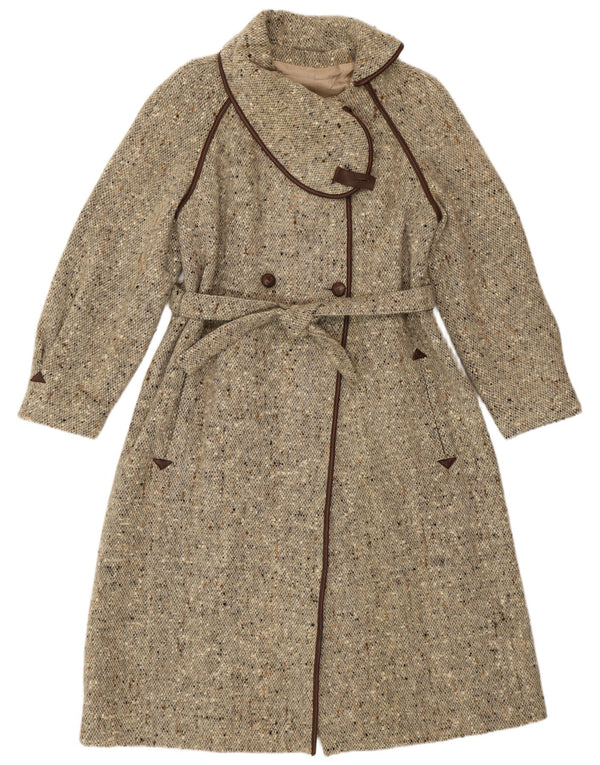 VINTAGE Abrigo de doble pecho para mujer Reino Unido 14 Medio Beige Flecked