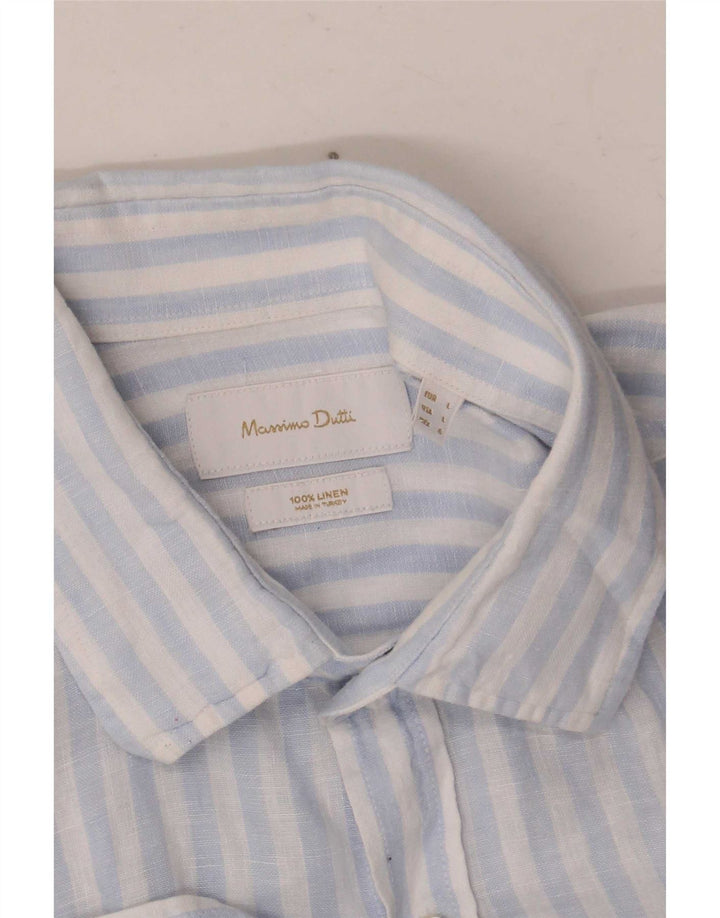 Camisa Massimo Dutti Hombre Large Lino Rayas Azules