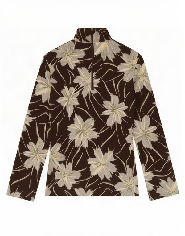 Vintage mujer top manga larga Reino Unido 10 pequeño negro floral