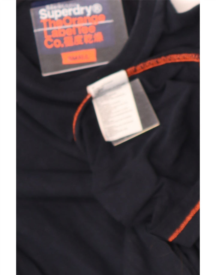 SUPERDRY Womens Top Long Sleeve UK 10 Small Navy Blue Cotton