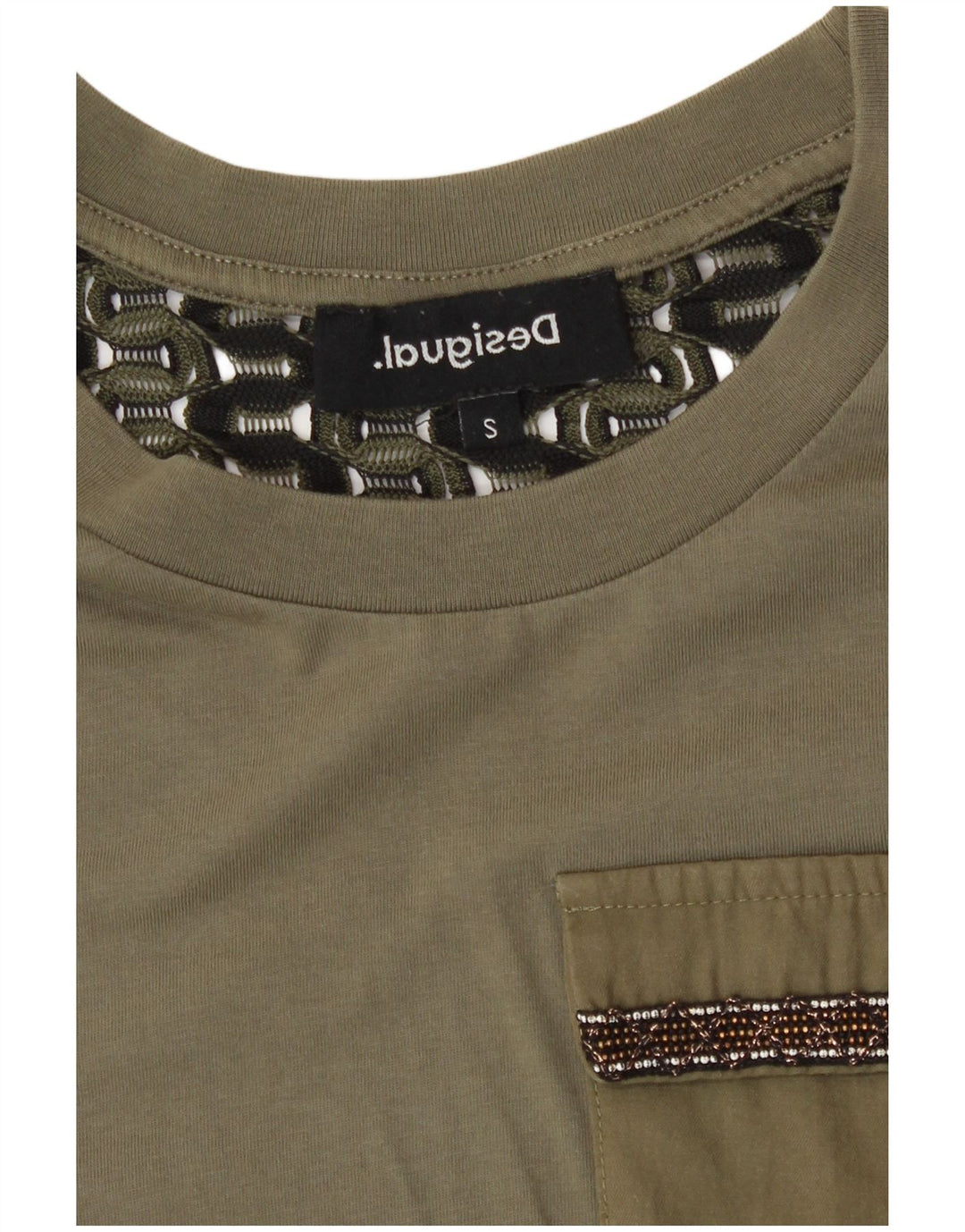 Desigual Mujer Camiseta Top UK 10 Small Caqui Poliéster