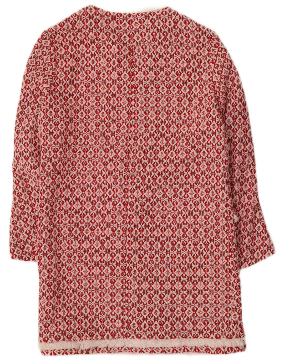 Zara Mujer Abrigo Abierto De Punto UK 10 Pequeño Poliéster Geométrico Rojo