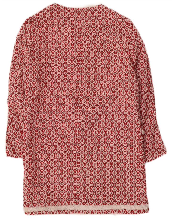 Zara Mujer Abrigo Abierto De Punto UK 10 Pequeño Poliéster Geométrico Rojo