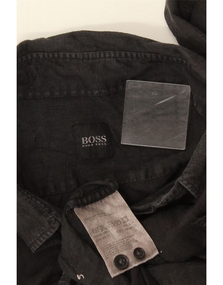 Camisa Hugo Boss Hombre Manga Corta XL Lino Gris