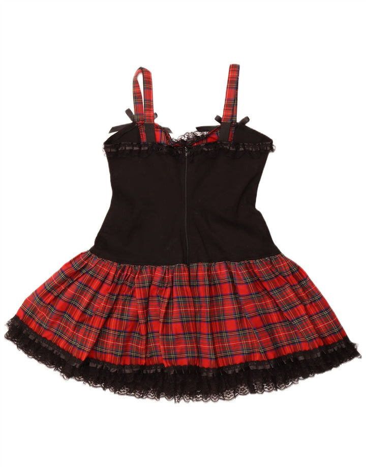 VINTAGE Vestido de línea A sin mangas para mujer Reino Unido 16 Algodón a cuadros rojos grandes