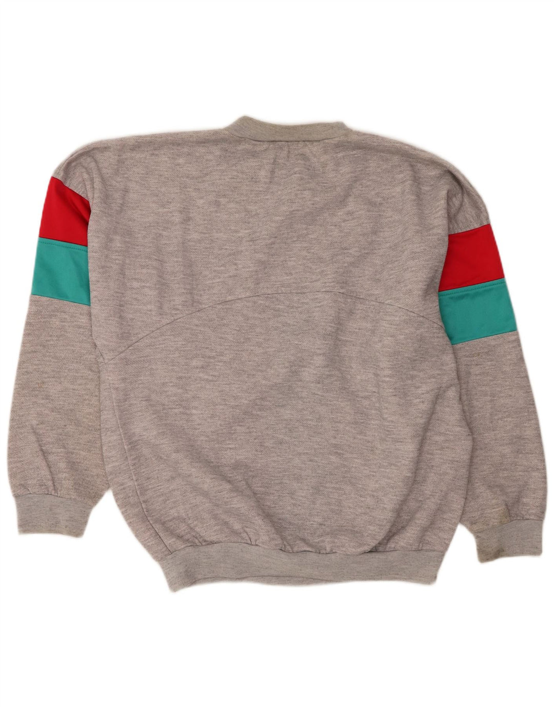 Vintage hombres sudadera gráfica jumper grande gris colorblock